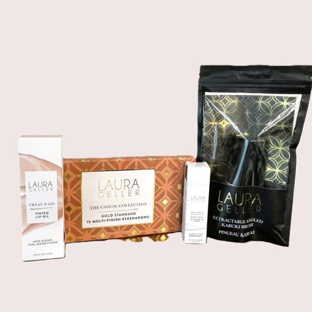 🔥 FREE SHIPPING 🔥 Laura Geller 4pc Makeup Bundle: Palette, Lip Oils & Brush✨